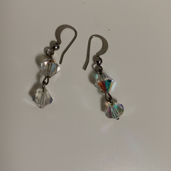 Drop earrings with crystal beads. Beads are transparent but reflect colors - Picture 3 of 4